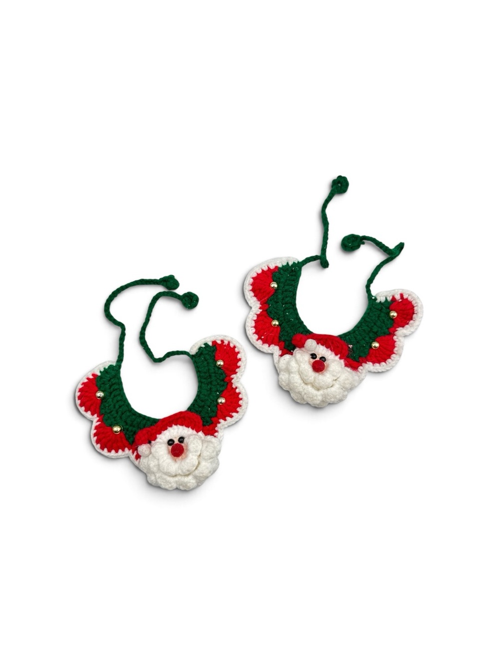Y2K Crochet Santa Claus Christmas Doorknob Hangers Cat Holiday Collars Set of 2